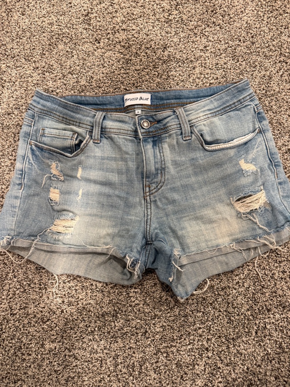 Studio Light Blue Distressed Denim Cutoff Shorts
